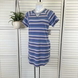New Title Nine Hideaway Sweatshirt Dress Blue Horizon Stripe Short Sleeve Size S